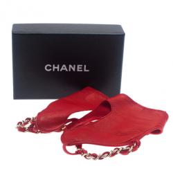 Pre Owned Chanel Red Leather Chain Fingerless Gloves