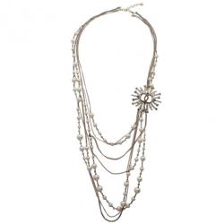 Pre Owned عقد طويل شانيل متعدد كريستال أسود لؤلؤي وأبيض