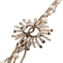 Pre Owned عقد طويل شانيل متعدد كريستال أسود لؤلؤي وأبيض