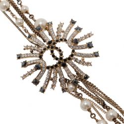 Pre Owned عقد طويل شانيل متعدد كريستال أسود لؤلؤي وأبيض