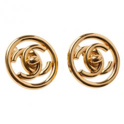 Pre Owned Chanel CC Turnlock Logo Round Clip Earrings