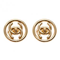 Pre Owned Chanel CC Turnlock Logo Round Clip Earrings