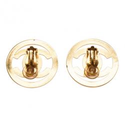 Pre Owned Chanel CC Turnlock Logo Round Clip Earrings