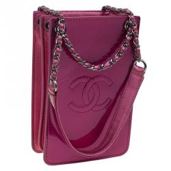 Chanel Fuchsia Patent Leather Phone Holder with Chain