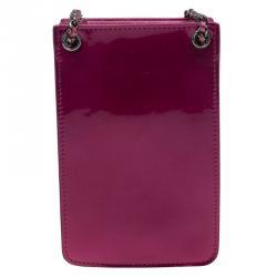 Chanel Fuchsia Patent Leather Phone Holder with Chain