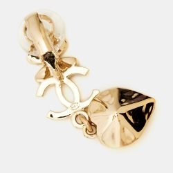 Chanel Clover Heart Crystal Gold Tone Clip-on Drop Earrings
