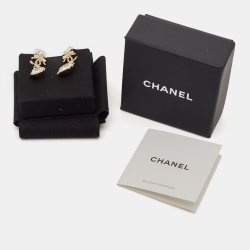 Chanel Clover Heart Crystal Gold Tone Clip-on Drop Earrings