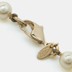 Chanel CC Crystals Faux Pearl Gold Long Necklace