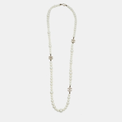 Chanel CC Crystals Faux Pearl Gold Long Necklace