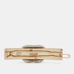 Pre Owned Chanel Crystal Embellished CC Gold Tone Hair Clip Barrette