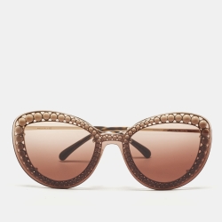 مملوكة مسبقًا Chanel Brown Gradient 4236-H Pearl Embellished Butterfly Sunglasses