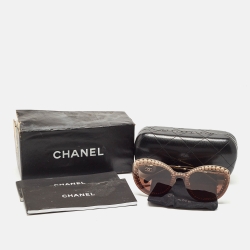 مملوكة مسبقًا Chanel Brown Gradient 4236-H Pearl Embellished Butterfly Sunglasses