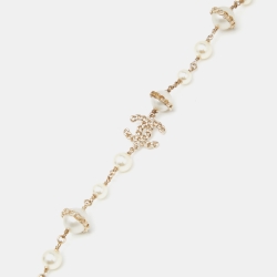 Chanel Gold Tone Faux Pearl & Chain CC Layered Necklace