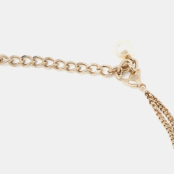 Chanel Gold Tone Faux Pearl & Chain CC Layered Necklace