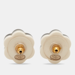 Pre Owned Chanel CC Resin Gold Tone Earrings