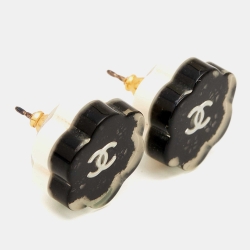 Pre Owned Chanel CC Resin Gold Tone Earrings