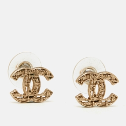Chanel CC  Gold Tone Stud Earrings