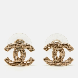 Chanel CC  Gold Tone Stud Earrings