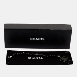 Chanel CC Faux Pearl Beads Gunmetal Tone Bracelet