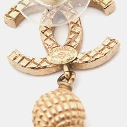 Pre Owned Chanel CC Marble Gold Tone Earrings