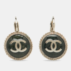 Pre Owned Chanel Silver Tone CC Medallion Dangle Earrings