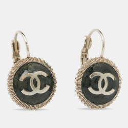 Pre Owned Chanel Silver Tone CC Medallion Dangle Earrings