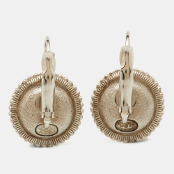 Pre Owned Chanel Silver Tone CC Medallion Dangle Earrings