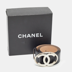 Chanel Black Leather CC Oval Wide Belt 95CM