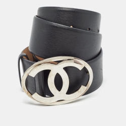 Chanel Black Leather CC Oval Wide Belt 95CM