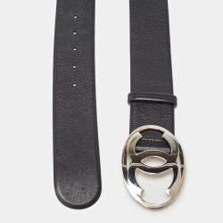 Chanel Black Leather CC Oval Wide Belt 95CM