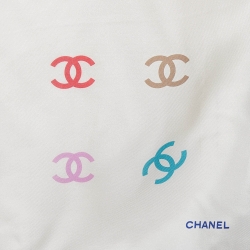 Chanel Cream CC Logo Print Silk Square Scarf