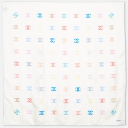 Chanel Cream CC Logo Print Silk Square Scarf