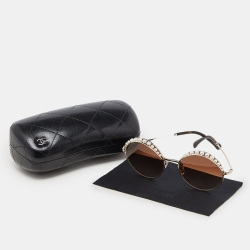 Pre Owned Chanel Gold Tone/Brown Gradient 4234-H Pearl Round Sunglasses