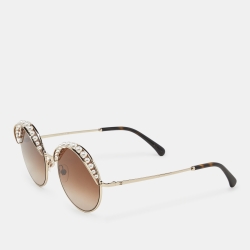 Pre Owned Chanel Gold Tone/Brown Gradient 4234-H Pearl Round Sunglasses