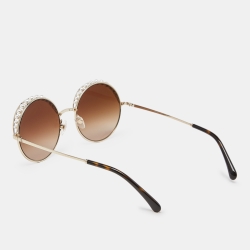 Pre Owned Chanel Gold Tone/Brown Gradient 4234-H Pearl Round Sunglasses