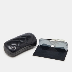 Pre Owned Chanel Silver Tone/Grey Mirrored 71158 Shield Sunglasses