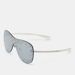 Pre Owned Chanel Silver Tone/Grey Mirrored 71158 Shield Sunglasses