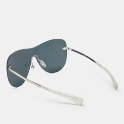 Pre Owned Chanel Silver Tone/Grey Mirrored 71158 Shield Sunglasses