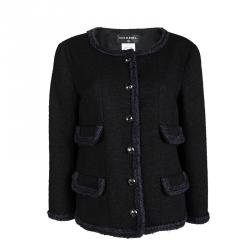 Pre Owned  Chanel Black Wool Contrast Trim Boucle Jacket XL