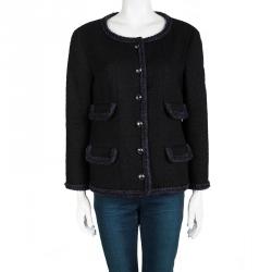 Pre Owned  Chanel Black Wool Contrast Trim Boucle Jacket XL