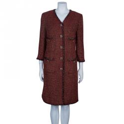 Chanel Red Knee Length Tweed Jacket XXL