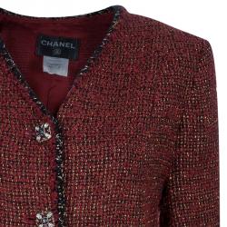 Pre Owned Chanel Red Knee Length Tweed Jacket XXL