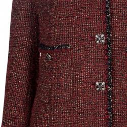 Pre Owned Chanel Red Knee Length Tweed Jacket XXL