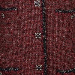 Pre Owned Chanel Red Knee Length Tweed Jacket XXL