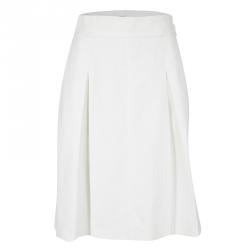 Pre Owned Chanel Off White Cotton Pleated Skirt L