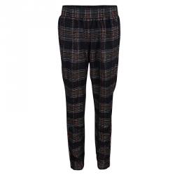 Pre Owned Chanel Black Tartan Plaid Elasticized Waist Braid Applique Detail Pants M