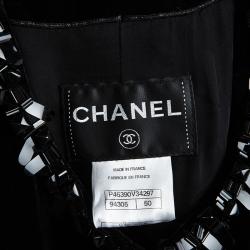 Pre Owned Chanel Black Velvet Trim Embellished Boucle Jacket XXL