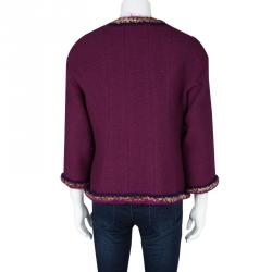 Pre Owned Chanel Purple Textured Wool Contrast Trim Detail Jacket XXL