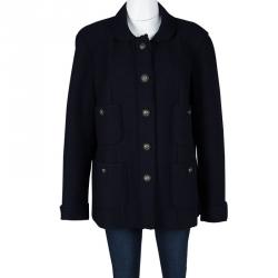 Pre Owned Chanel Navy Blue Wool Scallop Trim Detail Jacket XXL