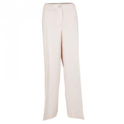 Pre Owned Chanel Blush Pink Textured Camellia Brooch Detail Blazer and Wide Leg Pants Suit XL